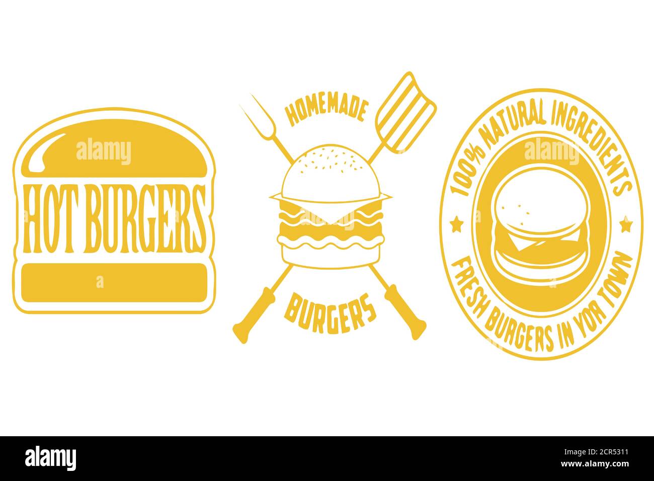 Assortiment d'illustrations et de badges pour hamburgers sur fond transparent Illustration de Vecteur
