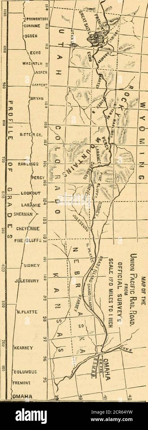 . Le nouveau Crofutt Overland touriste, et Pacific Coast guide ... au-dessus de l'Union, Kansas, Central et Southern Pacific Railroads, leurs branches et connexions, par rail, eau et scène .. . e abandon de la ligne et du côté sud du trajet. Mais on nous dit que les colons arrivent rapidement, et cela va bientôt Iégain ses figu-res de l'ancienne époque. Eeturning à Kearny Junction, 59-10 miles nous amène à SteveiisoBi, une voie latérale, unique-portant. Encore une fois, à 6km à l'ouest se trouve &lt;!essa, une autre petite station, d'où il se trouve à 6 3-10 km de KlsBi Creek Station, un petit endroit de plusieurs magasins et une petite maison d'habitation. Banque D'Images