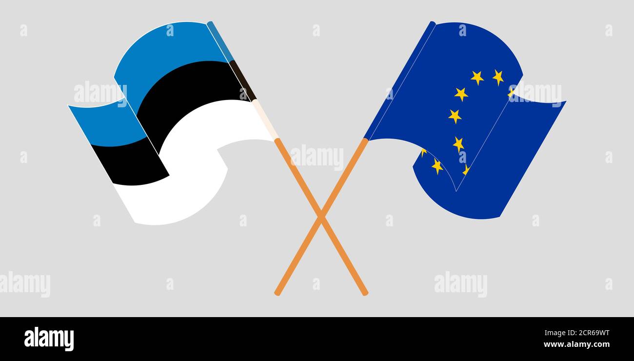 Drapeaux croisés et agités de l'Estonie et de l'UE. Illustration vectorielle Illustration de Vecteur