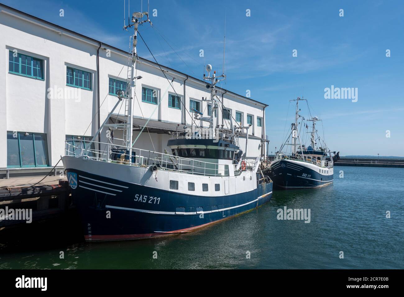 Allemagne, Mecklembourg-Poméranie occidentale, Sassnitz, bateaux de pêche, chalutier de pêche, port de la ville de Sassnitz sur l'île de Ruegen, Mer Baltique Banque D'Images