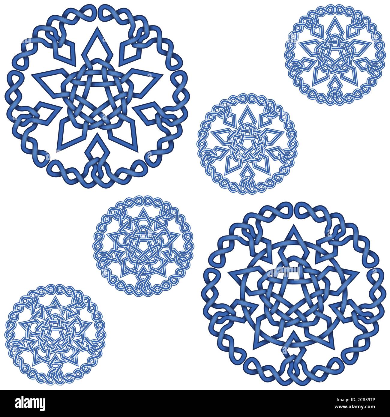 Illustration vectorielle d'étoiles entrelacées avec décoration circulaire dans le style celtique, facile à éditer et changer de couleur, le tout sur fond blanc. Illustration de Vecteur