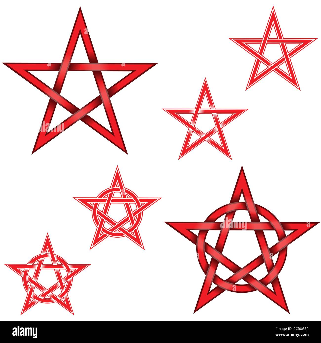 Illustration de 6 étoiles pentagrammes entrelacées avec un cercle, en rouge, le tout sur fond blanc, facile à changer de couleur et à utiliser Illustration de Vecteur