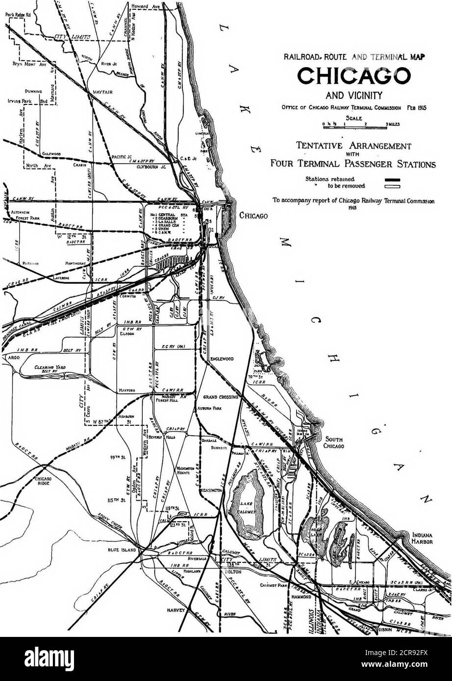 . Rapport préliminaire, Chicago Railway terminal Commission . nt pour prendre en charge le trafic passagers d'un certain nombre de chemins de fer. Ce développement ne devrait pas interférer avec la croissance vers le sud de la ville et un plancdevrait être élaboré qui permettrait de traverser de façon satisfaisante les rues est et ouest entrecoupées. Toutefois, si cet endroit était adopté, il serait souhaitable de créer les droits de passage existants de Rock Island-Lake Shore ou Western Indiana comme voie d'entrée. Une telle entrée routewould permettre une disposition plus économique et satisfaisante et wouldtrès sensiblement réduire t Banque D'Images . Rapport préliminaire, Chicago Railway terminal Commission . nt pour prendre en charge le trafic passagers d'un certain nombre de chemins de fer. Ce développement ne devrait pas interférer avec la croissance vers le sud de la ville et un plancdevrait être élaboré qui permettrait de traverser de façon satisfaisante les rues est et ouest entrecoupées. Toutefois, si cet endroit était adopté, il serait souhaitable de créer les droits de passage existants de Rock Island-Lake Shore ou Western Indiana comme voie d'entrée. Une telle entrée routewould permettre une disposition plus économique et satisfaisante et wouldtrès sensiblement réduire t Banque D'Images