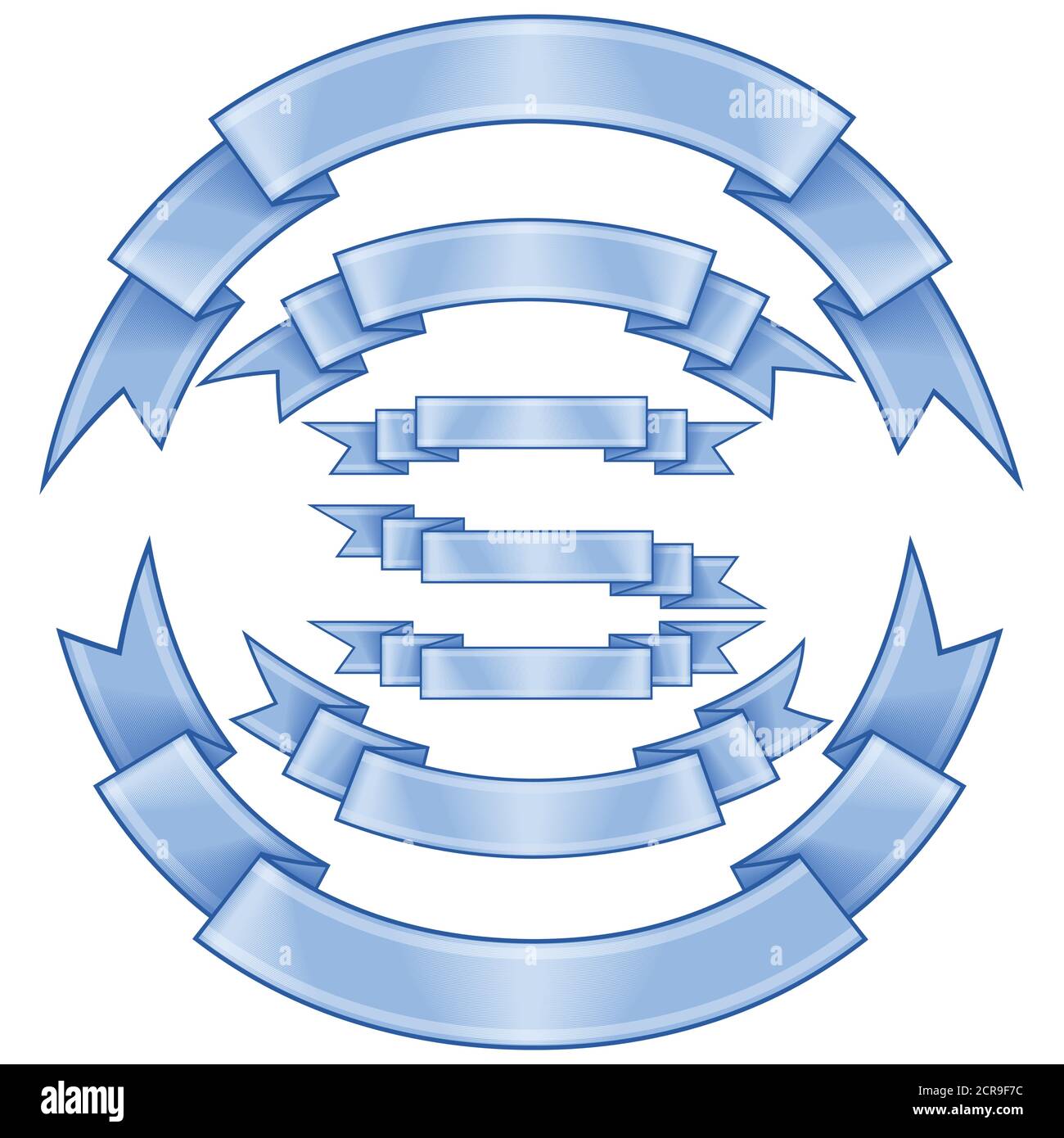 Conception vectorielle de différents types de rubans, incurvés et droits, le tout sur fond blanc. Illustration de Vecteur