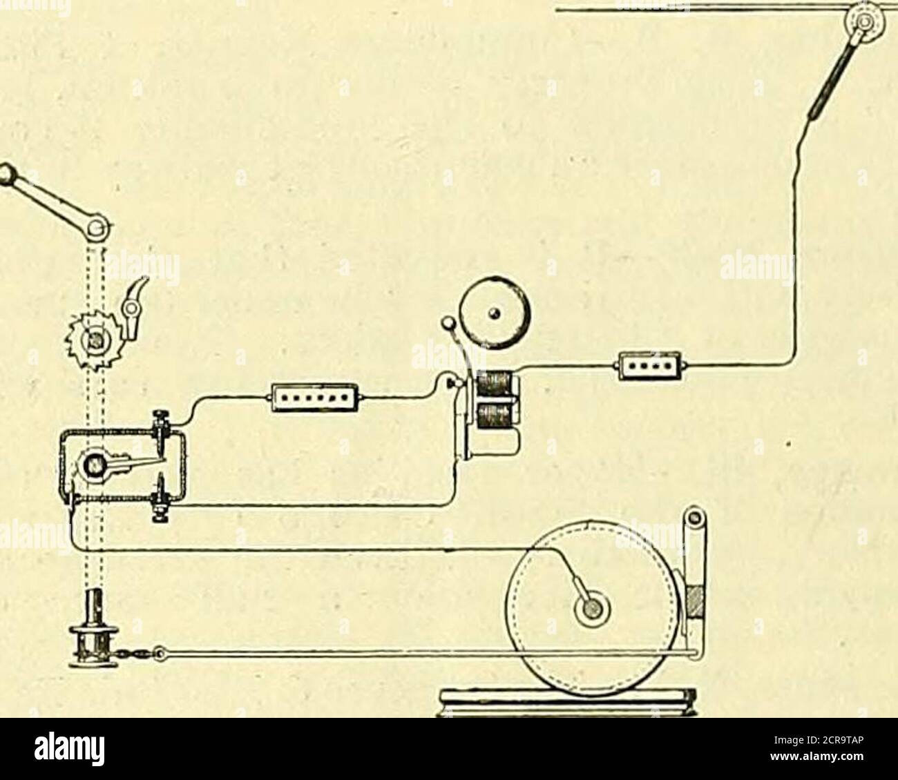 . Chemin de fer électrique gazette . gh le tube ou le tunnel, et un couplage d'isolation de section entre les sections de fil a les extrémités du fil y sont montées. Il existe un mécanisme de commutation inclinable vers lequel le fil est suspendu, et des dispositifs mova-ble par lesquels le courant électrique est transféré du conducteur principal à chacune de ces sectionssuccessivement pendant le passage sur la section. (Voir illustration.) 534,592. Commutateur à fil de chariot ; Frank M. Zim-merman, netroit. Mich. a déposé le 2 novembre 1893. La partie du corps du tabu-lar a son côté sous le tableau au-dessus de la planedu fil du chariot. Les bras de maintien terminent a Banque D'Images