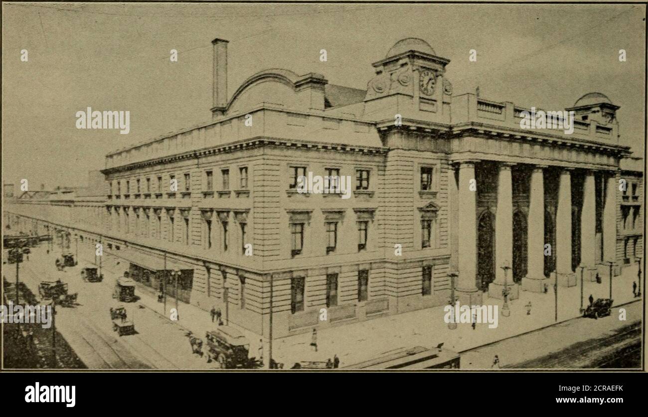 . Ingénierie d'entretien ferroviaire, avec des notes sur la construction . B. Union Station, Washington. C. Chicago et North Western Railway, Chicago terminal.Fig. 130.—terminaux passagers. BÂTIMENTS DE LA GARE ET DE LA CHAUSSÉE 233 HANGAR. Depuis de nombreuses années, les hangars de train pour les grands tremals de chemin de fer ont été constitués de fermes de toit à longue portée soutenant les toits de haute, couvrant généralement toutes les voies. La hauteur de ces stations avait son origine dans un effort tolocate le travail d'acier et les puits de lumière aussi loin que possible de l'effet direct des gaz moteur et de la fumée, et à améliorer la ventilation dans le hangar. Le lourd Banque D'Images