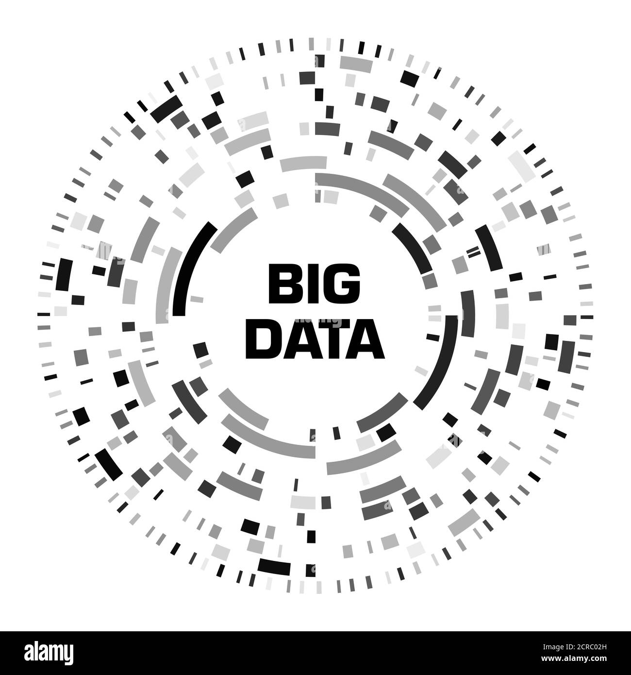 Visualisation des Big Data. Diagramme circulaire futuriste noir avec espace de copie au centre. Groupe radial de segments. Design pour les affaires, la science Illustration de Vecteur
