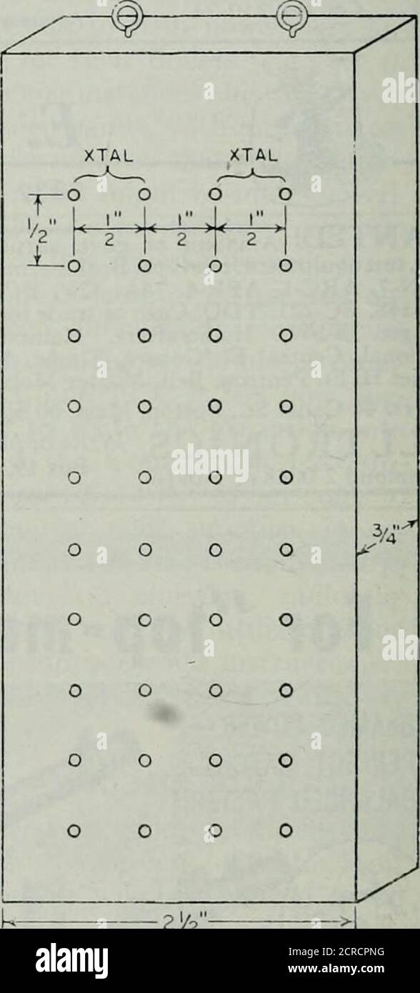 . TVQ . GE, Mgr. 803, rue South Adams, Peoria 2, III., W9YM, Mgr. Trucs et astuces {suite de la page 4^) ont été remplacés par un VR-150. Cette substitutionaugmente la tension pour le tube de l'oscillateur etaugmente le potentiel d'écran du 6L6. La réétalonnage du VFO après la modification n'était pas nécessaire. — H. Van Hooser, rack de STOCKAGE DE CRISTAUX W4DIJ NOUS trouvons nécessaire d'avoir un certain nombre d'ofcrjstals à portée de main pour couvrir l'ensemble de toute la bande amateur. Lors du changement de fréquence, hasl)een nécessaire dans le passé de creuser et de trier par Bo. Ou jar jusqu'à ce que le cristal approprié ait été localisé. Le confus Banque D'Images