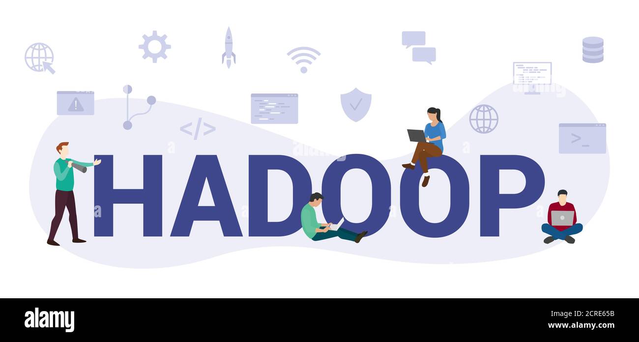 concept de langage de programmation hadoop avec texte ou mot moderne et les personnes avec le style moderne et plat d'icône Illustration de Vecteur concept de langage de programmation hadoop avec texte ou mot moderne et les personnes avec le style moderne et plat d'icône Illustration de Vecteur