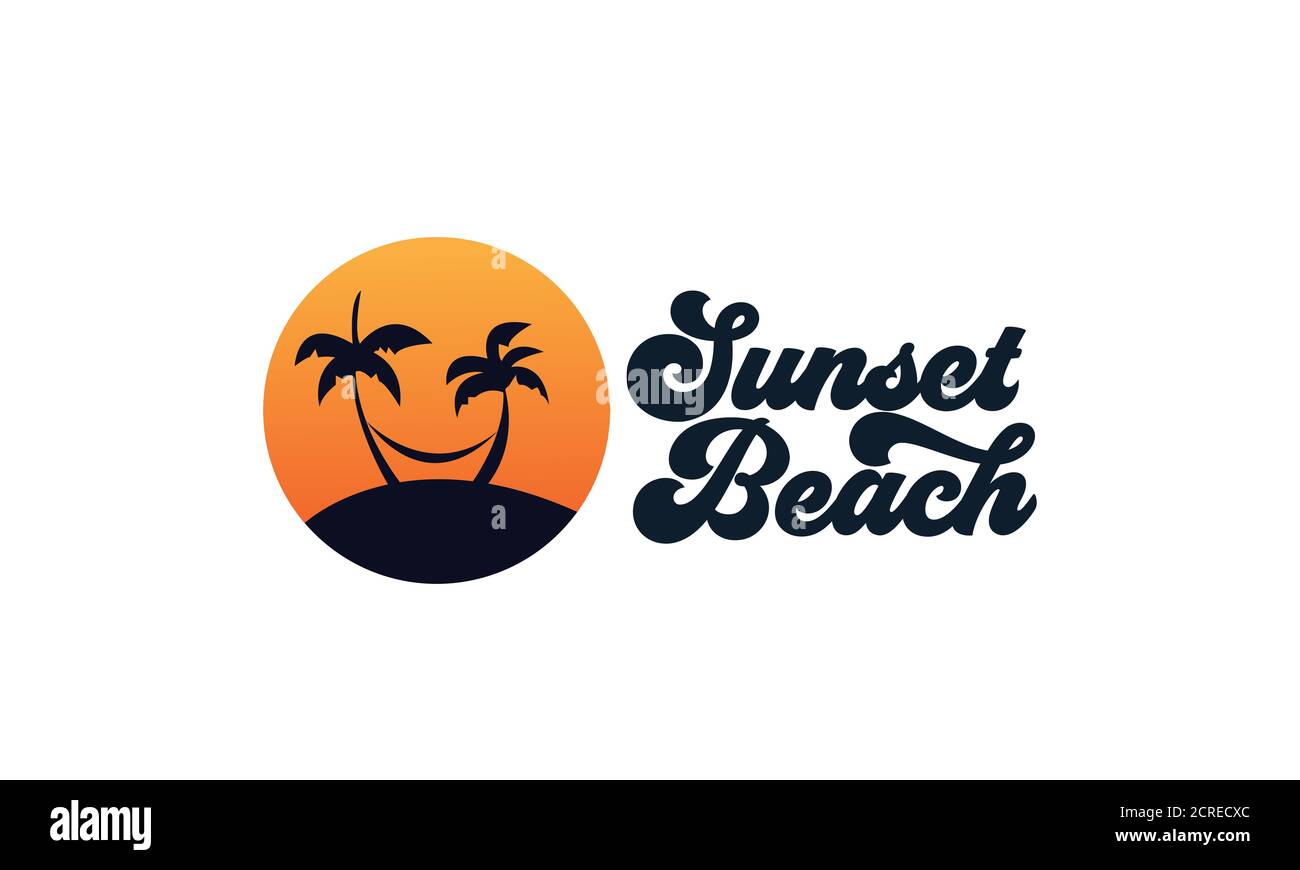 palmier ou cocotier avec logo représentant un cercle de coucher de soleil  sur la mer conception Image Vectorielle Stock - Alamy