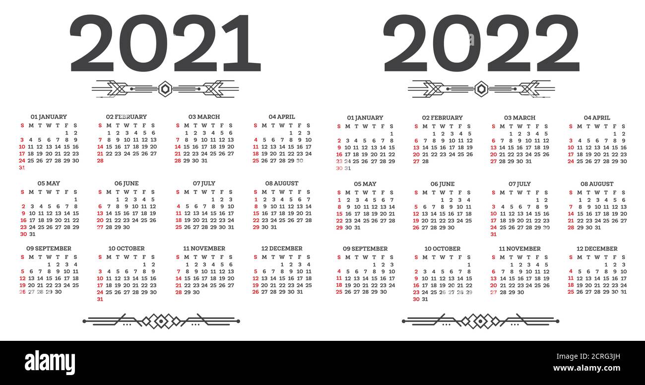 Calendrier 2021 2022 isolé sur fond blanc. La semaine commence le dimanche. Illustration vectorielle. Illustration de Vecteur