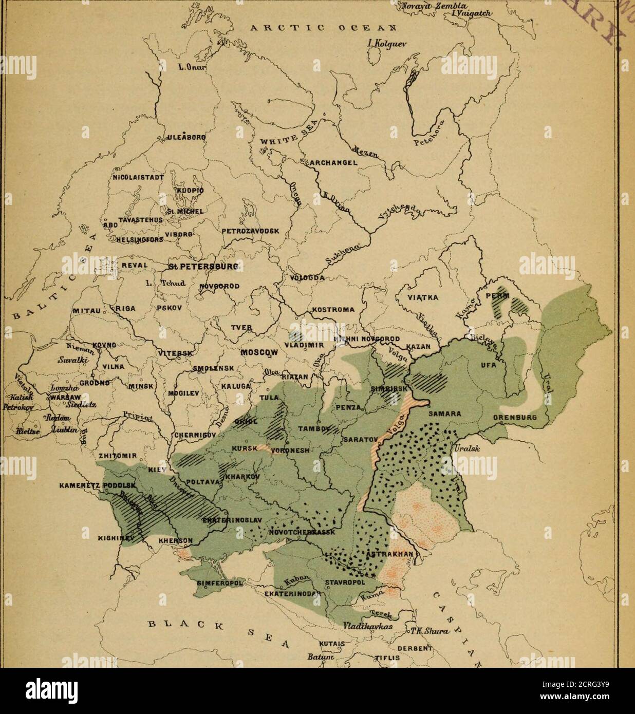 . Les industries de la Russie . m un et le même endroit, le sol des couches plus profondes possède une plus grande capacité d'absorption. Dans le tableau suivant est montré la capacité d'absorption de différentes couches de Chernoziom du gouvernement de Taurida. Dans la première colonne, on montre l'absorptiond'acide phosphorique à partir d'une solution contenant 0*1058 gr. D'anhydride phosphorique; dans la seconde colonne, la quantité de chaux absorbée à partir d'une solution contenant 0-229 gr. D'oxideof calcium; dans la troisième colonne, la quantité d'ammoniac provenant d'une solution contenant 0*2629 gr. de cette substance; dans tous les cas Banque D'Images