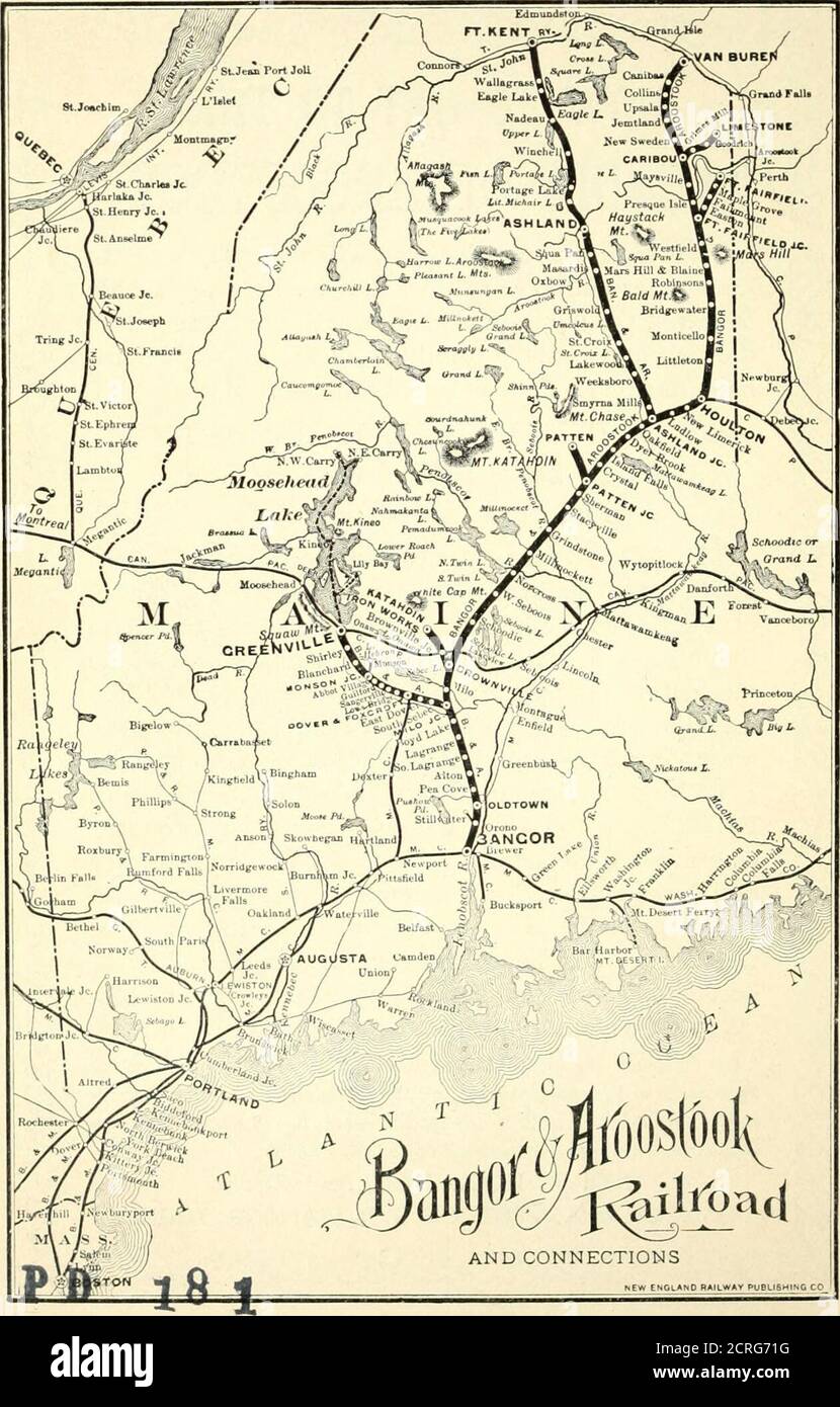 . Dans la foire Aroostook, où la touche subtile de l'Acadie et de la Scandinavie a transformé un désert en une terre de abondance; . âges du nord du Maine. L'extension an Buren prend une fromCaribou à la Nouvelle-Suède, Jemtland et ainsi de suite jusqu'à la frontière de l'État au village de Van Buren. La branche de TheAshland et l'extension de la rivière Hish assurent le transport confortable vers la région de la rivière Fish, jusqu'au lac Kagle, Wallagrass et fort Kent. Ces deux extensions parcourent un pays d'attractions illimitées non seulement pour la maison de chasse i)business Builder, mais aussi pour le chasseur de gibier et angler. Les dépenses de t Banque D'Images