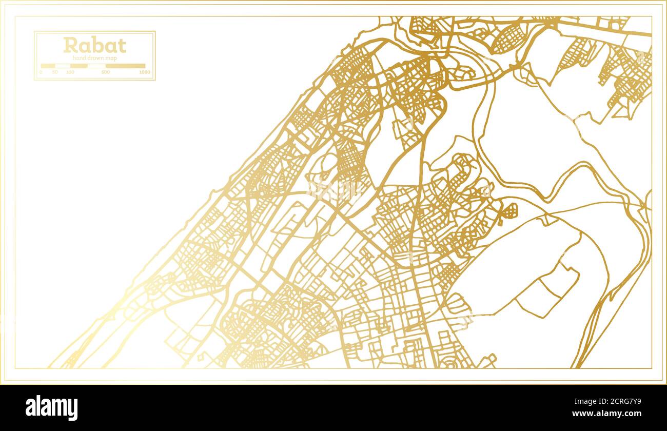 Rabat Maroc carte de la ville en style rétro en couleur dorée. Carte de contour. Illustration vectorielle. Illustration de Vecteur
