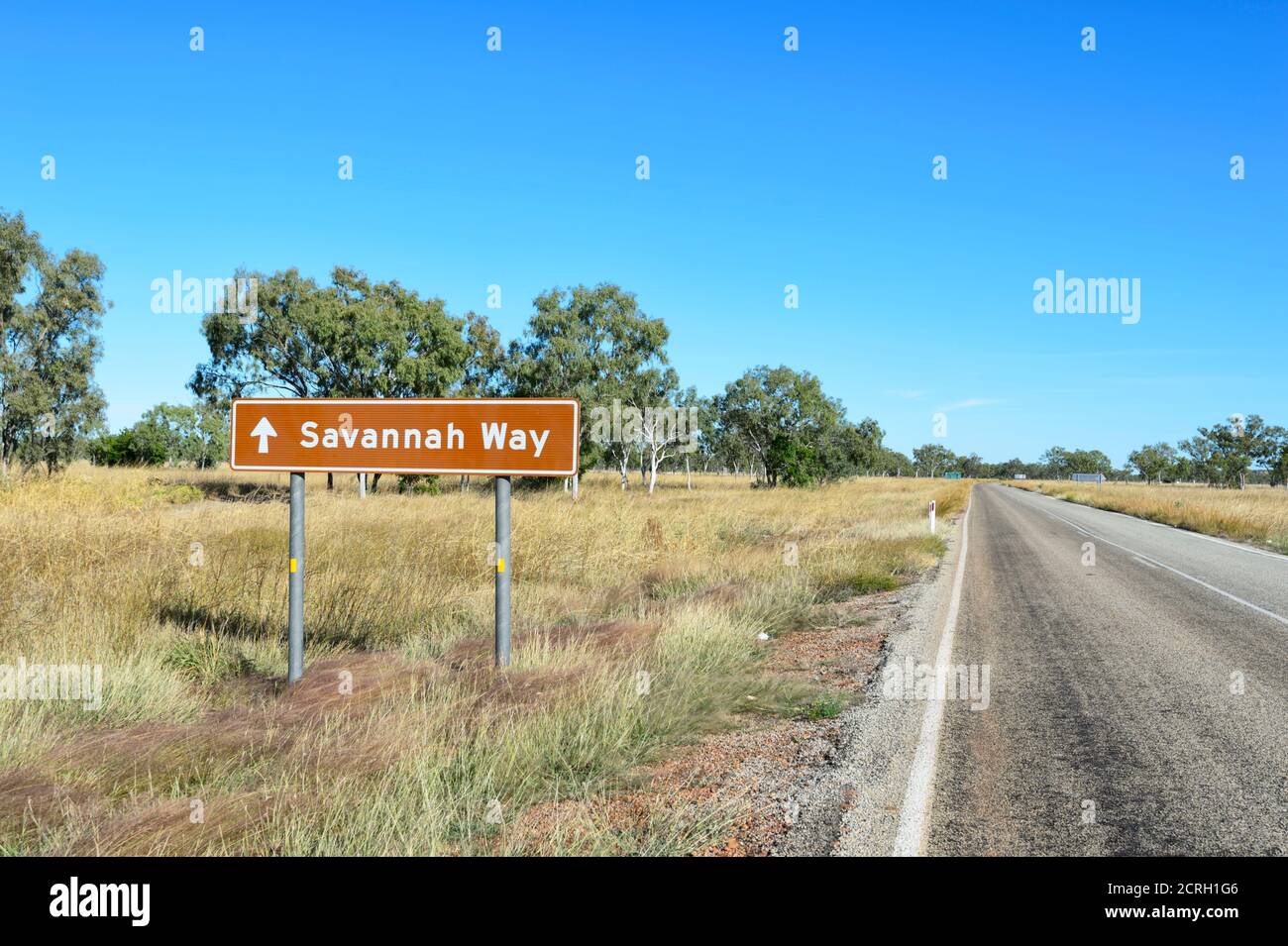 Panneau en bord de route pour Savannah Way dans le territoire du Nord éloigné, près de Borroloola, territoire du Nord, Australie Banque D'Images