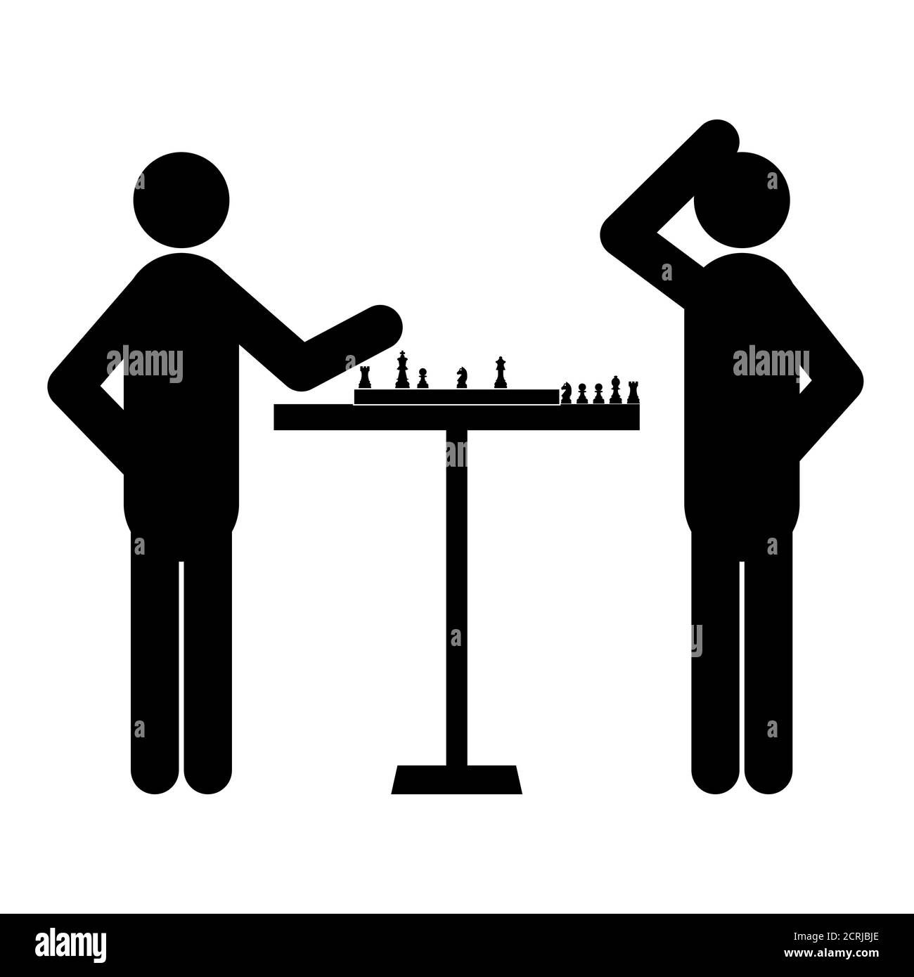 Jeu de figurines, silhouettes noir sur fond blanc. Jouer aux échecs, illustration vectorielle. Illustration de Vecteur