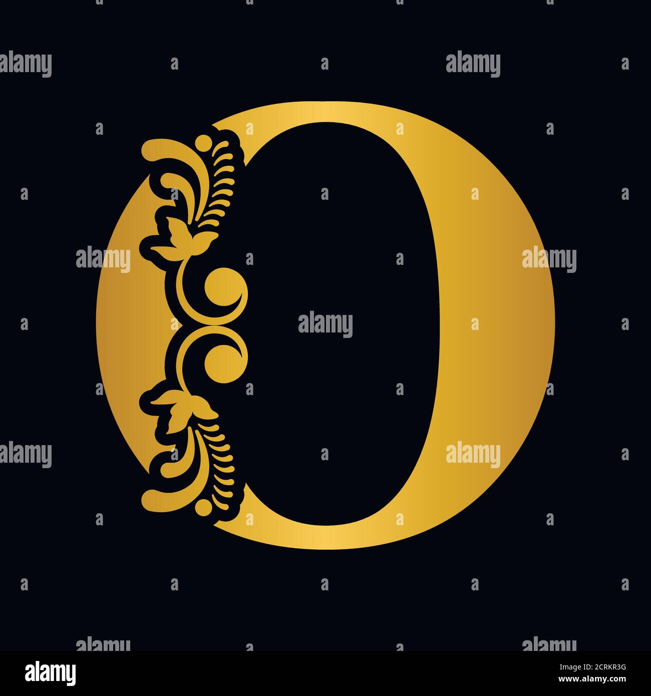 Lettre d'or O. Vintage fleur d'or ornement lettres initiales. Alphabet. Vecteur de logo Illustration de Vecteur