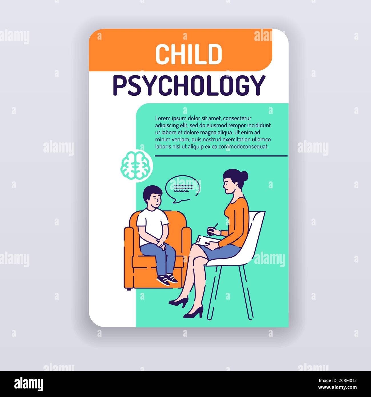 Modèle de brochure sur la psychologie de l'enfant. Psychothérapie counseling conception de couverture. Affiche du magazine sur la santé mentale. Imprimer la conception avec des illustrations linéaires Illustration de Vecteur