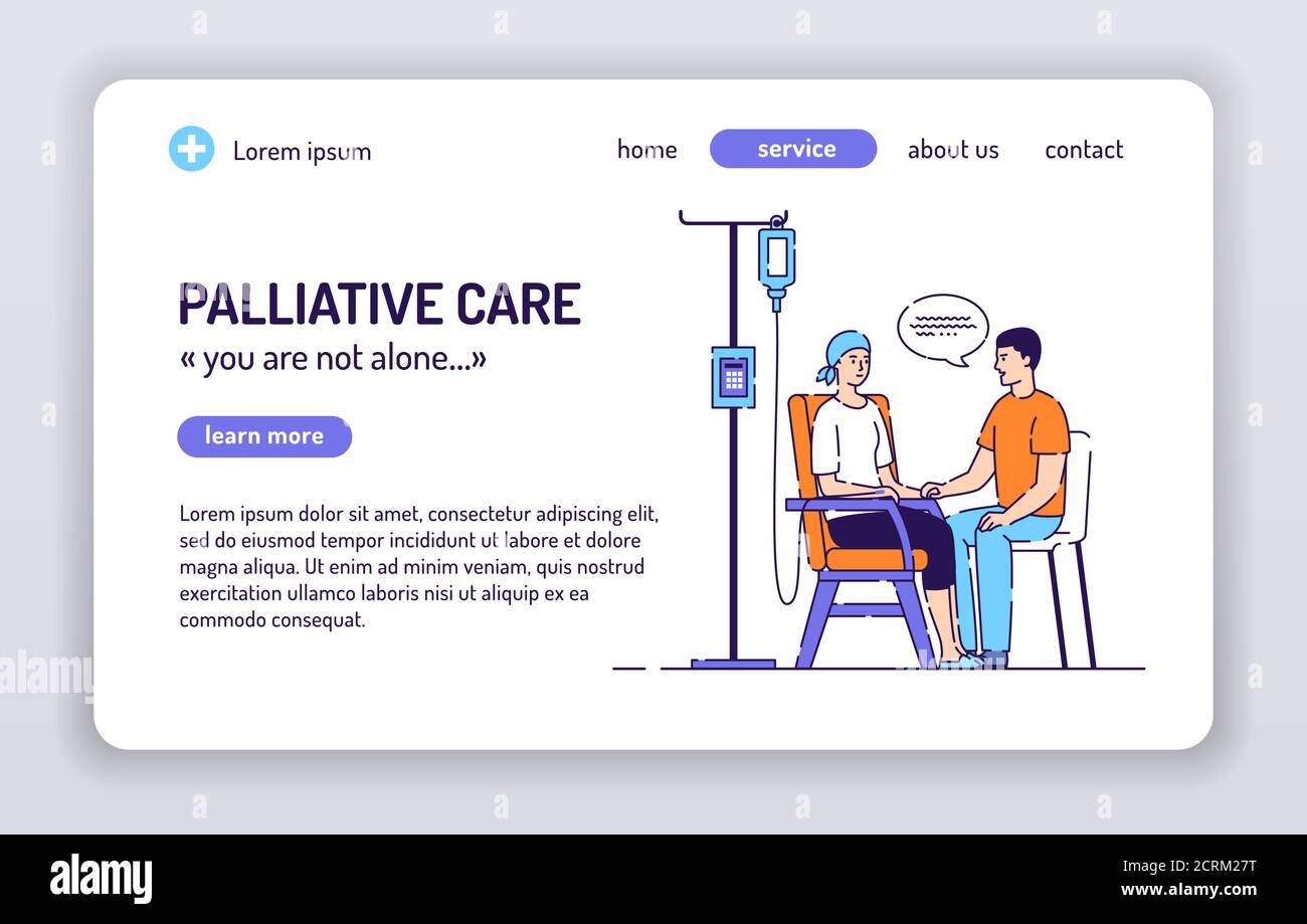 Modèle de brochure sur les soins palliatifs. Conception de la couverture de traitement du cancer. Affiche du magazine d'assistance médicale. Imprimer le dessin avec des illustrations linéaires Illustration de Vecteur