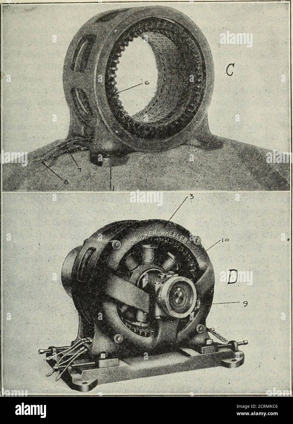 . Les principes qui sous-tendent la communication radio . Figure 101-A-B (C et D à la page opposée).—générateur de courant alternatif, 150KVA., 900-R. P. M., 60 cycles. Monophasé. Pièces démontées répertoriées ci-dessous. 1. Châssis du stator. 2. Rotor complet. 3. Boucliers. 4. Boîtes de tourillon. 5. Bagues d'huile. 6. Enroulement du stator. 7. Statorleads. 3. Embouts de câble pour fils. 9. Jauge d'huile. 10. Couvercle de l'orifice d'huile. 11. Arbre. 12. Patin de poteau. 13. Anneau collecteur. 14. Bobine de champ. 15. Vis de fixation des protections au châssis. 16. Vis de réglage de la boîte de tourillon. 17. Porte-brosse double, avec brosses. 18. Cache-poussière. 19. Rondelle pare-poussière. 20. Câbles du rotor. 21 Banque D'Images