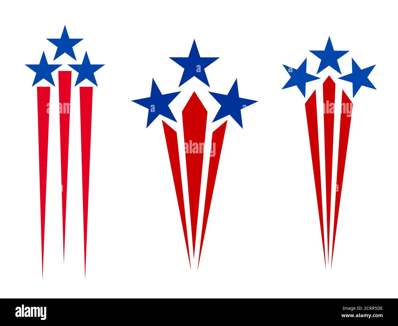 Drapeau américain symbolisme étoiles et rayons icônes ensemble symbolisant les feux d'artifice de vacances. Illustration de Vecteur