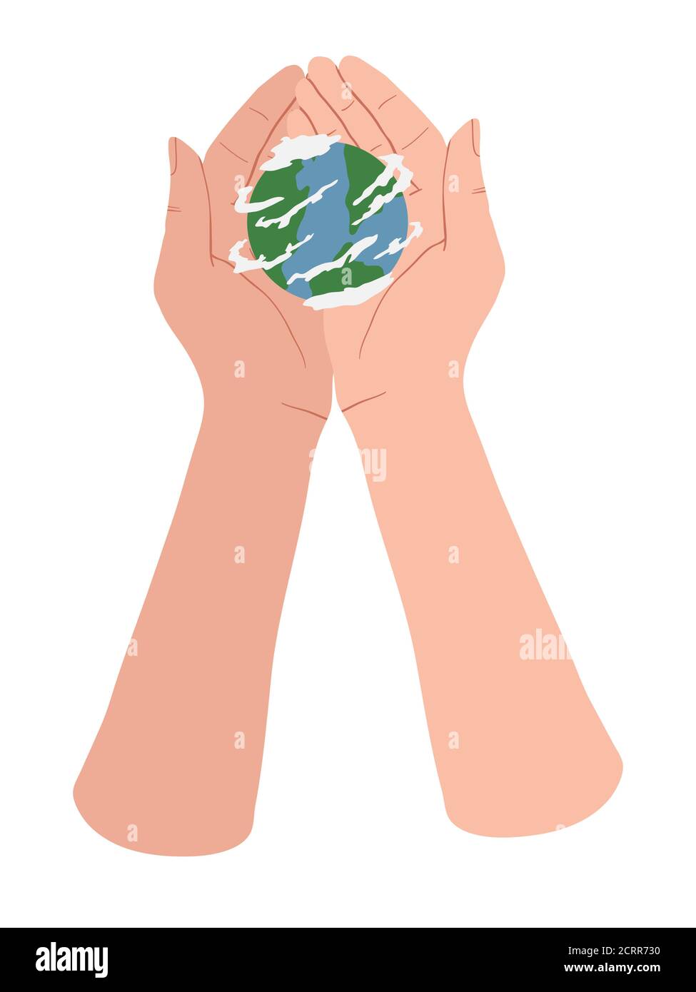 Main tenant Globe Earth sur fond blanc. Vector éco design pour poster social, bannière ou carte sur le thème de sauver la planète dans un style plat. Illustration de Vecteur