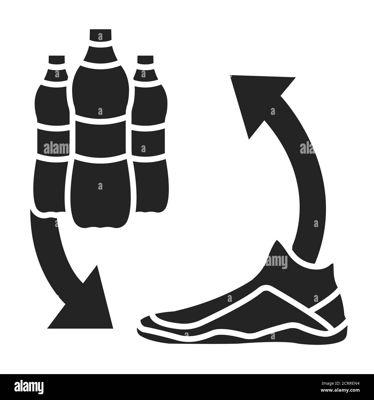 Icône de la ligne noire des chaussures recyclées. Les chaussures sont fabriquées avec des bouteilles en plastique recyclé. Pictogramme pour page Web, application mobile, Promo. Élément de conception UI UX GUI Illustration de Vecteur