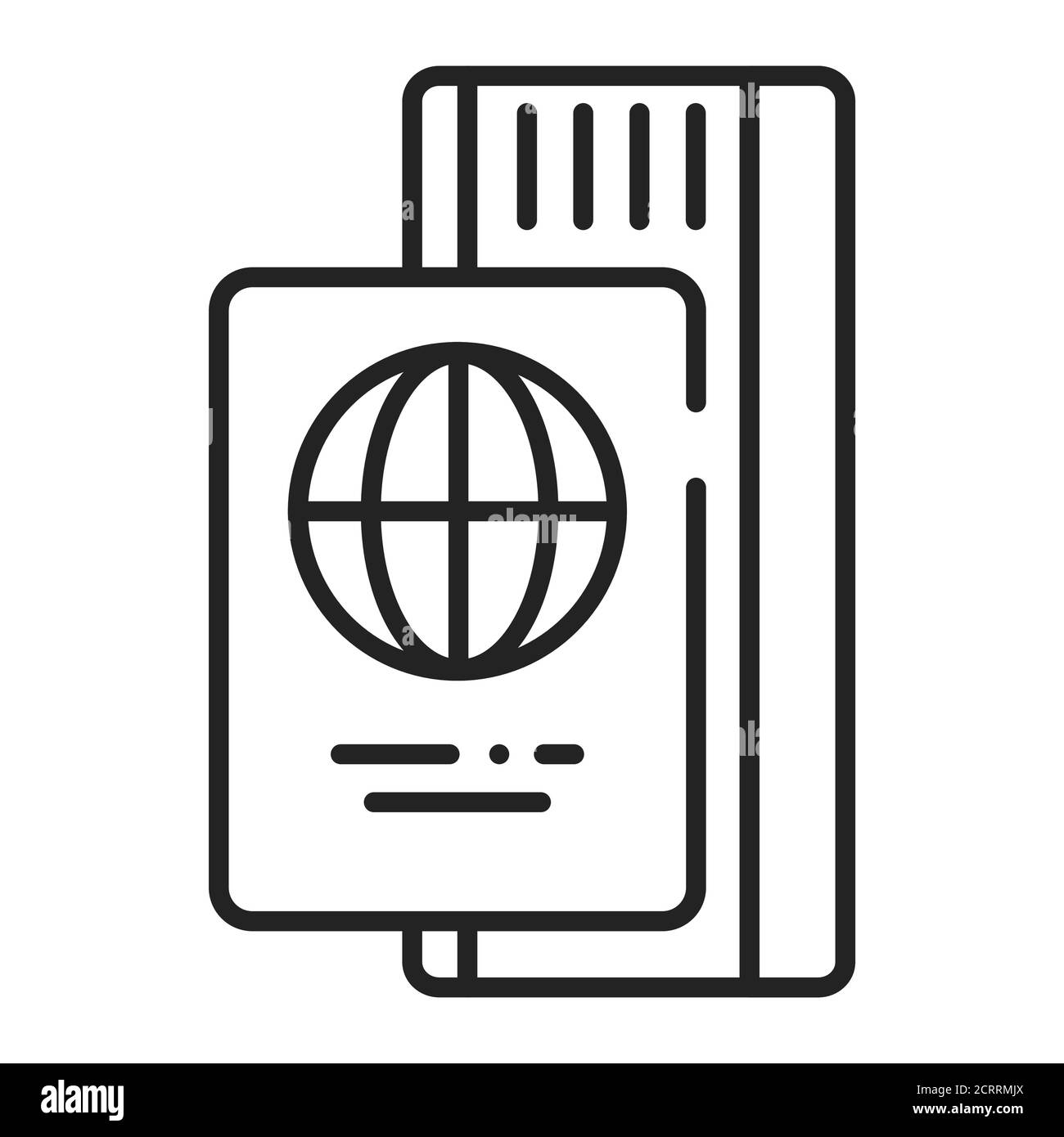 Passeport avec icône de ligne noire de billet. Document de voyage avec carte d'embarquement. Pictogramme pour page Web, application mobile, Promo. Élément de conception UI UX GUI. Illustration de Vecteur