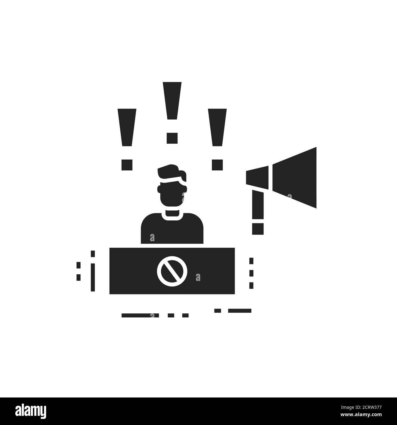Le chef de la manifestation est un symbole noir de glyphe. Le Président promeut la protestation sociale. Parler en public. Manifestations de troubles civils. Pictogramme pour page Web, application mobile Illustration de Vecteur