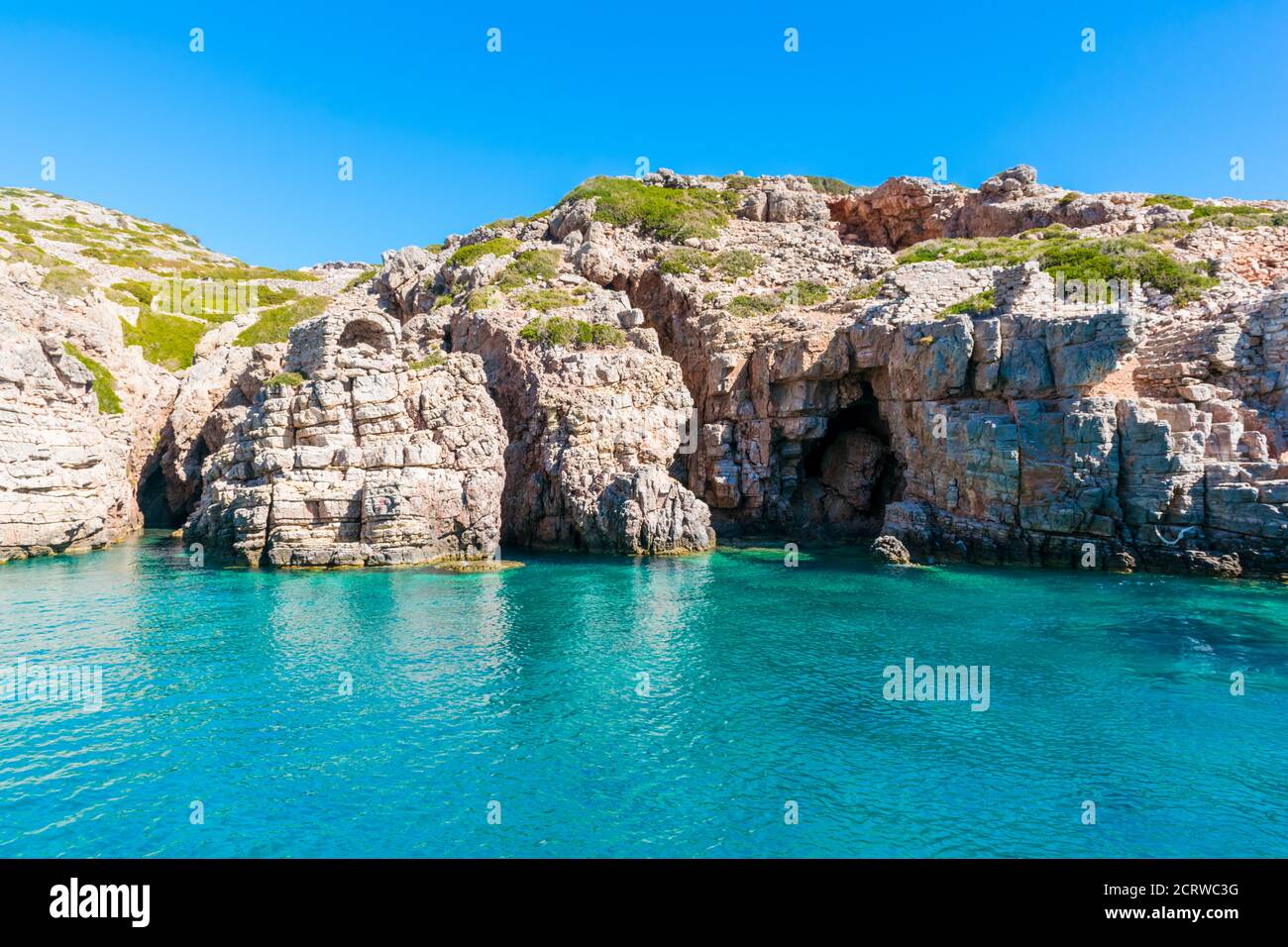 Palatia, plage Turquoise sur l'île de Saria, île de Karpathos, Grèce Banque D'Images