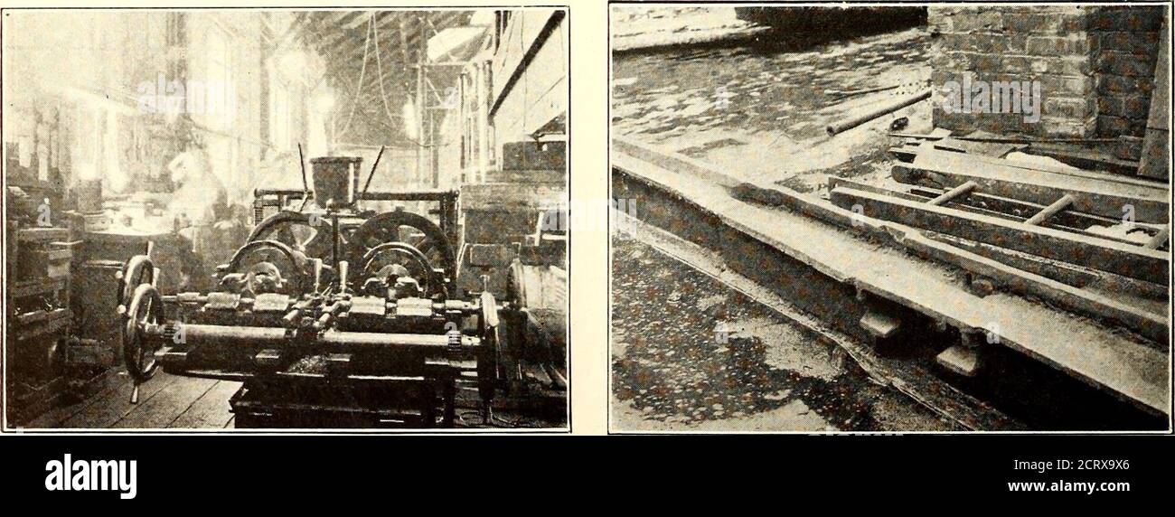 . Journal de chemin de fer électrique . CETTE MACHINE EFFECTUE LE FILETAGE DE TUYAU pièce DE TRAVAIL SPÉCIAL DE VOIE RÉPARÉE soudage BYELECTRIC 18 juin 1921 Journal de chemin de fer électrique 1119 course du piston et jeu du patin* la relation entre la course du piston et la course du patin est déterminée— Avec un effet de levier total élevé, l'usure de SlightShoe produit une grande variation dans la course du piston, ce qui est répréhensible. Divers exemples illustrent les méthodes pour trouver les leviers de mouvement et leurs positions de relâchement correctes par H. M. p. murphy. LE terme effet de levier total représente le nombre total de livres de pression de segment de frein obta Banque D'Images