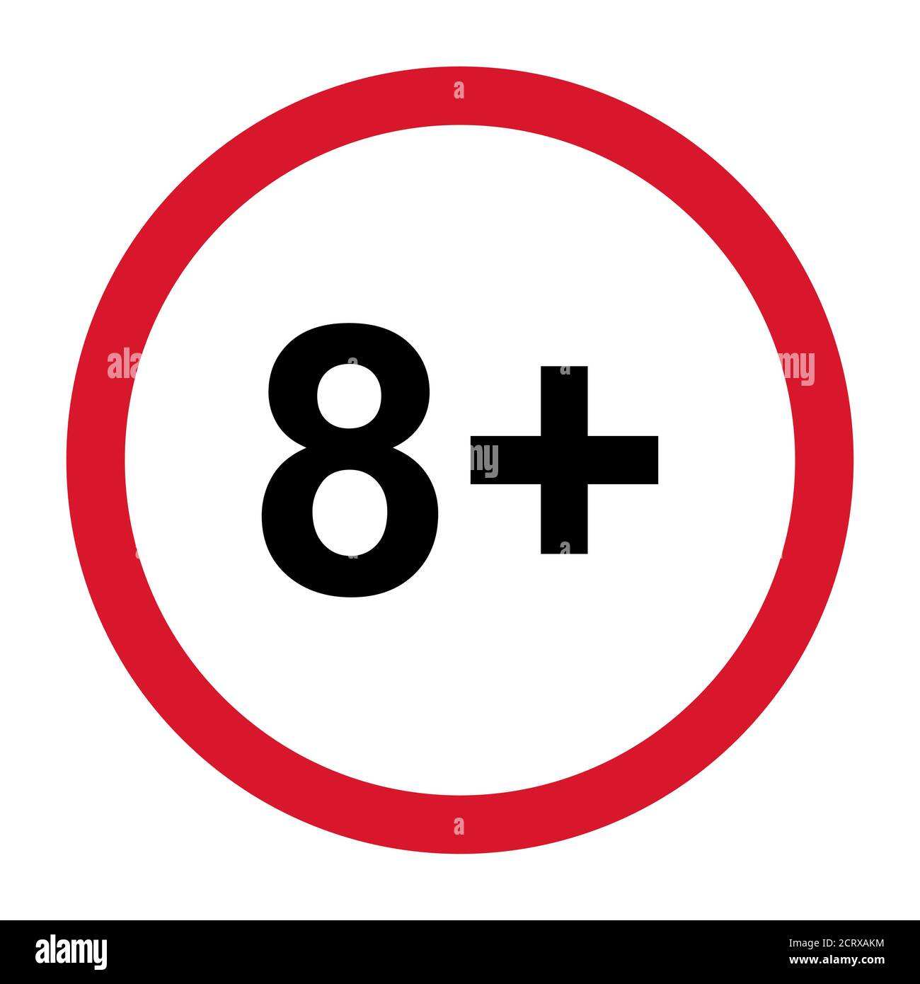 panneau plat de restriction 8+ isolé sur fond blanc. Symbole de limite d'âge. Pas d'illustration d'avertissement de moins de huit ans . Illustration de Vecteur