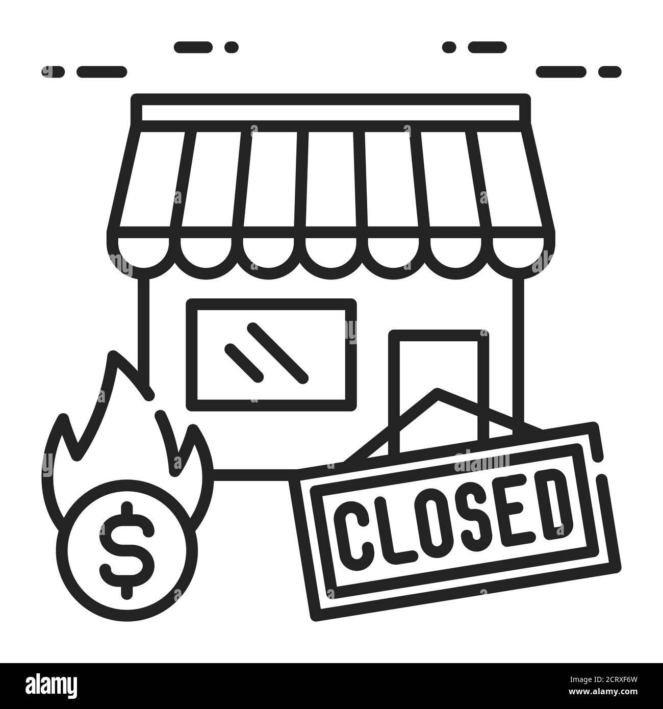 Icône de la ligne noire de fermeture du bâtiment. Réduire les activités. Le risque économique. Les marchés plongent. Inscrivez-vous pour accéder à la page Web, à l'application. Élément de conception UI UX GUI. Modifiable Illustration de Vecteur