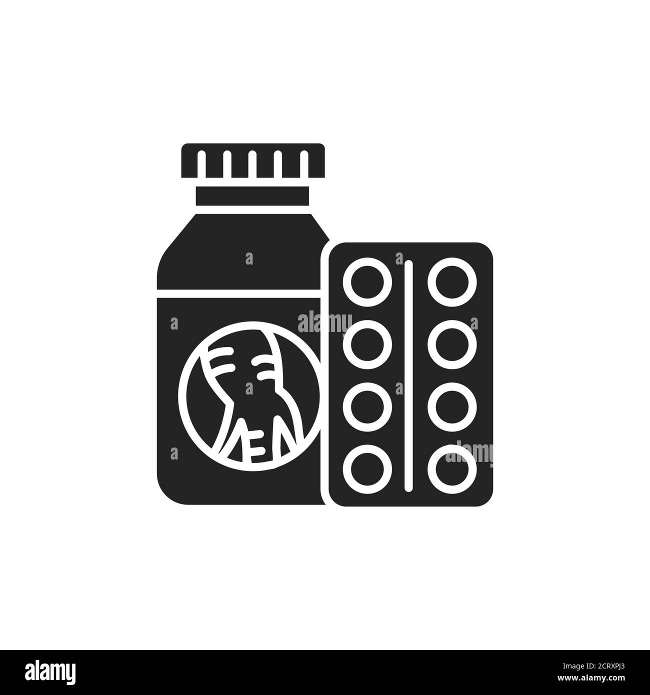 Flacon de pilules et blister glyphe icône noire. Extrait de racine de ginseng coréen. Produit de supplément alimentaire. Produit pharmaceutique. Signer pour la page Web, mobile Illustration de Vecteur