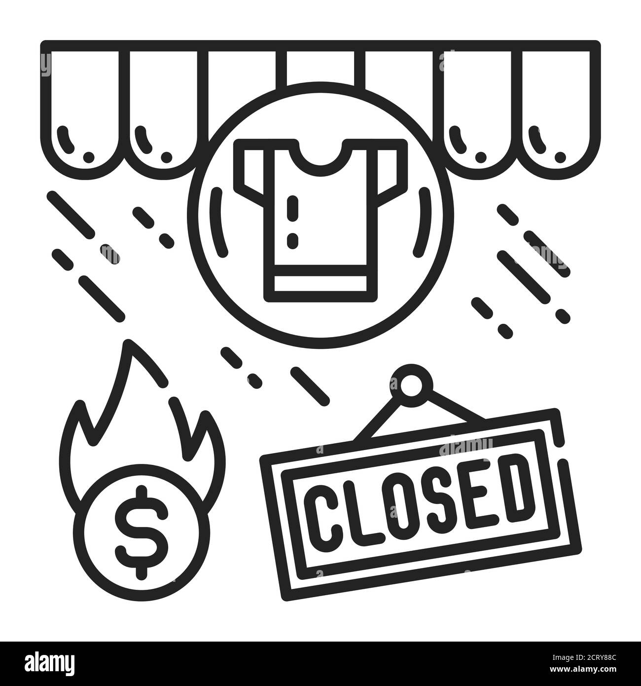 Icône de la ligne noire de fermeture du magasin de vêtements. Le risque économique. Réduire les activités. Les marchés plongent. Inscrivez-vous pour accéder à la page Web, à l'application. Élément de conception UI UX GUI. Modifiable Illustration de Vecteur