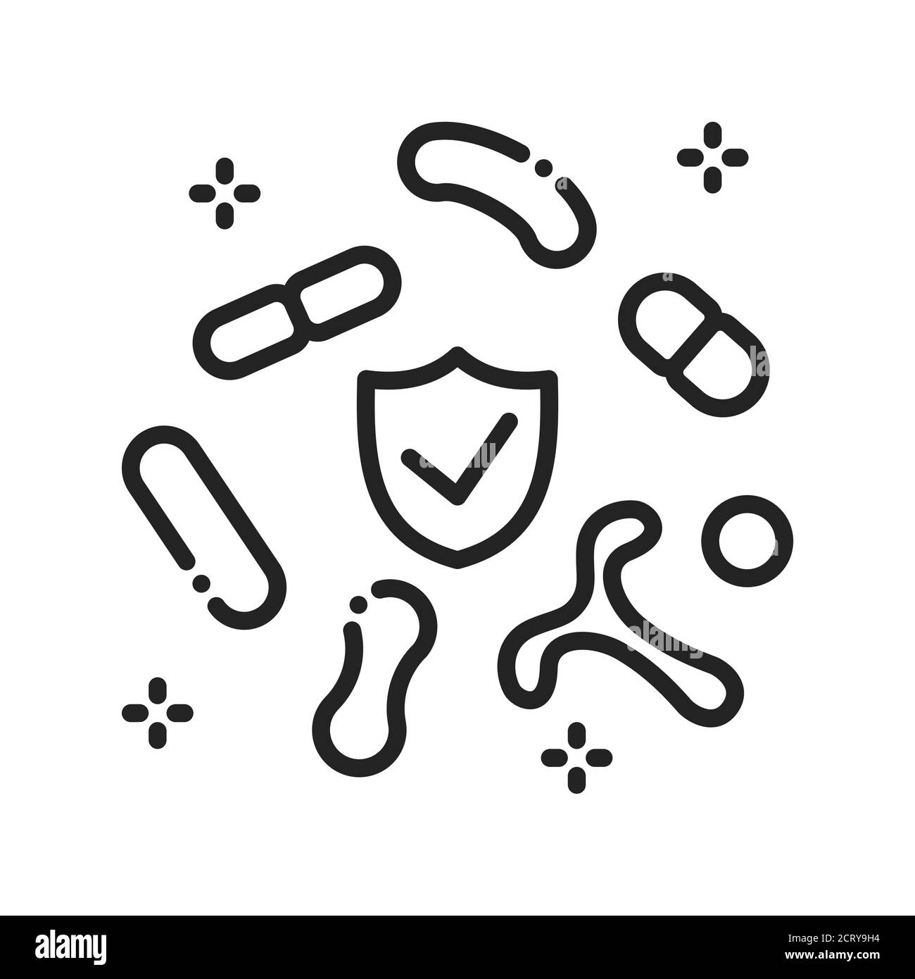 Icône de la ligne noire de la microflore intestinale humaine saine. Bactérias microscopiques dans l'intestin. Inscrivez-vous pour accéder à la page Web, à l'application mobile, au bouton et au logo. Vecteur isolé Illustration de Vecteur