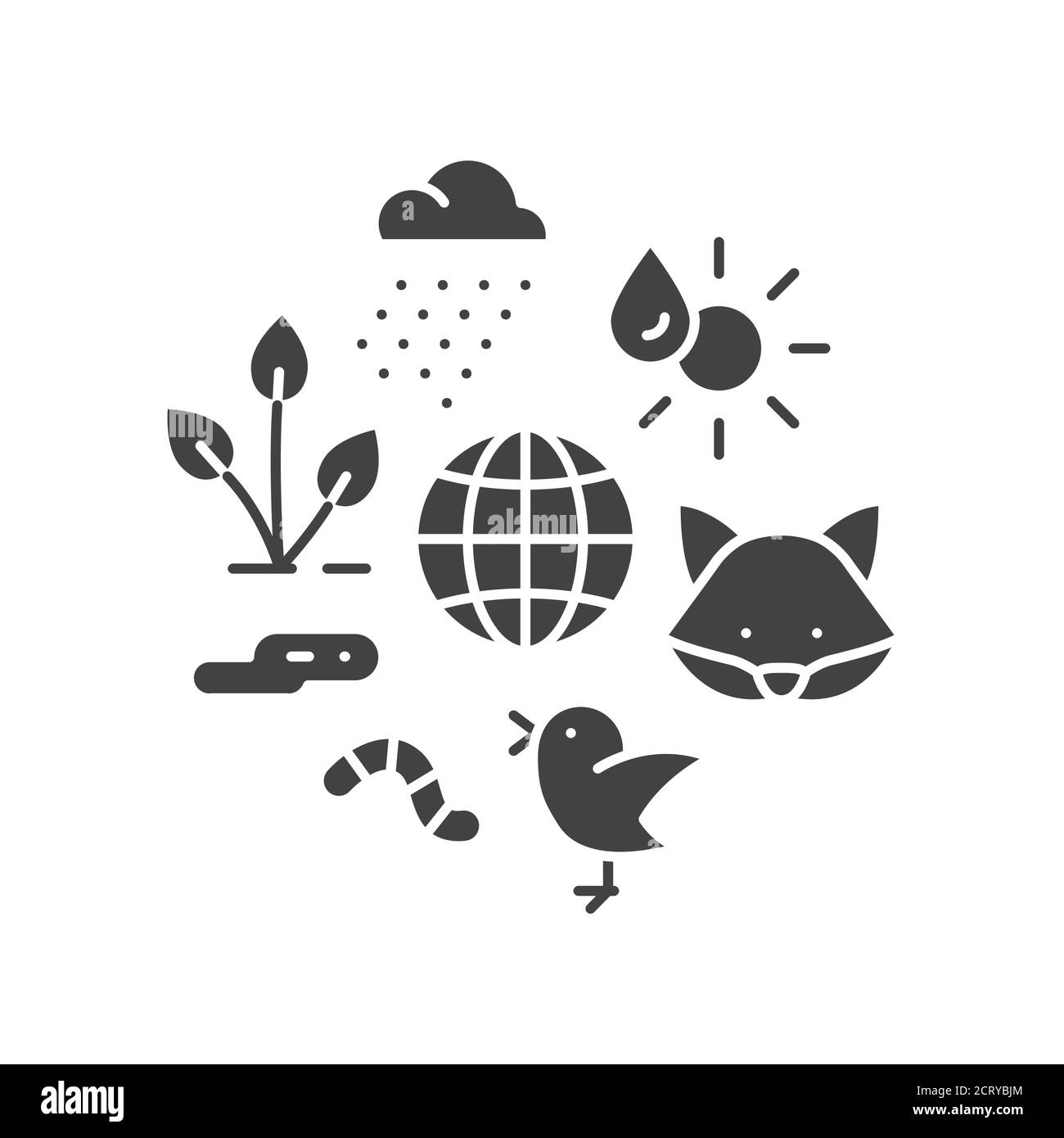 Icône de glyphe noir de l'écosystème. Biodiversité durable et environnement favorable aux animaux. Inscrivez-vous pour accéder à la page Web, à l'application. Élément de conception UI UX GUI Illustration de Vecteur