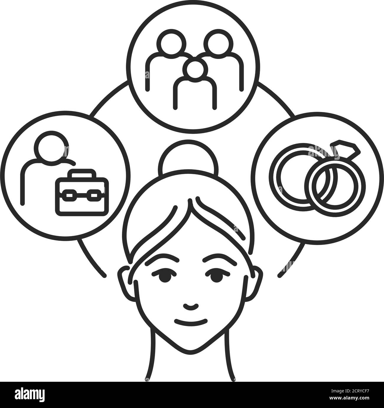 Ligne noire Genaration X. Style de vie bien-être familial, mariage, travail de bureau. Pictogramme pour page Web, application mobile. Illustration vectorielle isolée. Modifiable Illustration de Vecteur