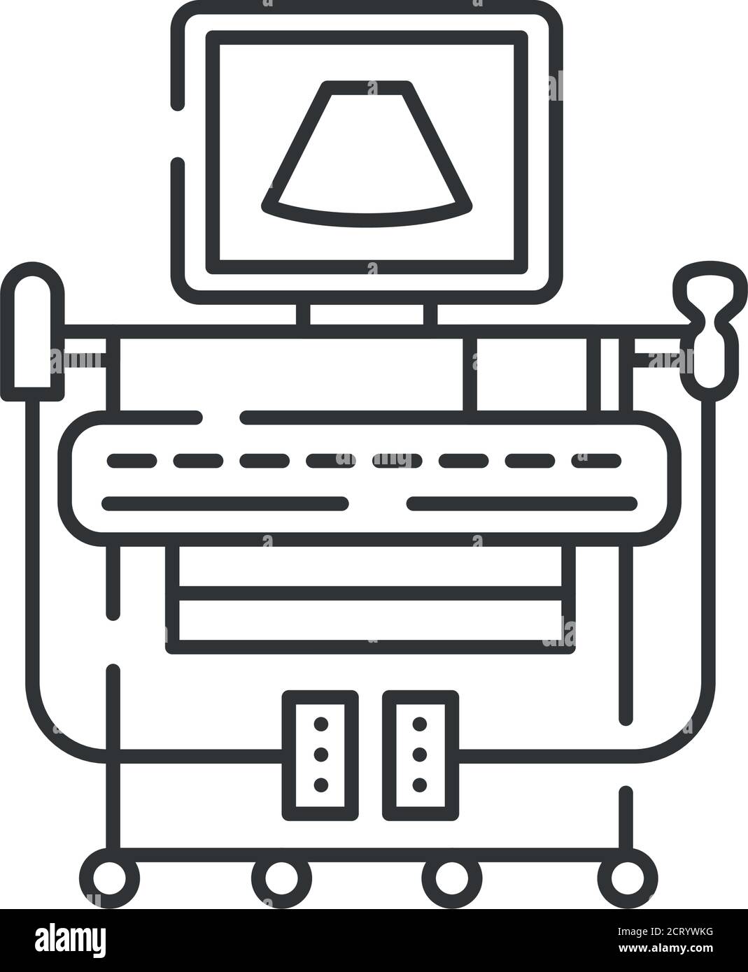 Icône noire de la ligne du système de diagnostic numérique à ultrasons. Examen du concept de cavité abdominale. Inscrivez-vous pour accéder à une page Web ou à une application mobile. Vecteur isolé Illustration de Vecteur