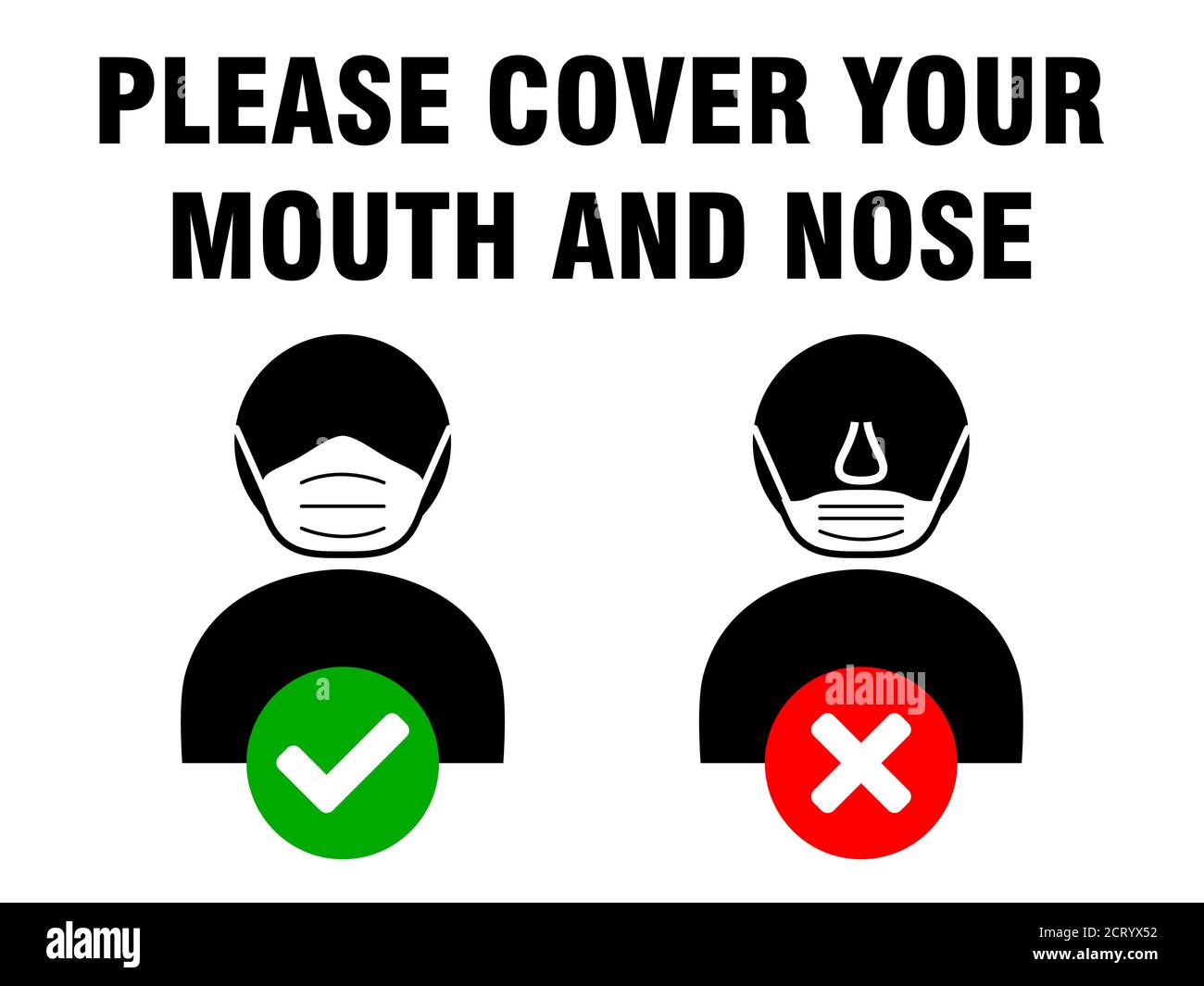 Veuillez couvrir votre bouche et votre signe de nez montrant comment porter un masque de visage correctement. Image vectorielle. Illustration de Vecteur