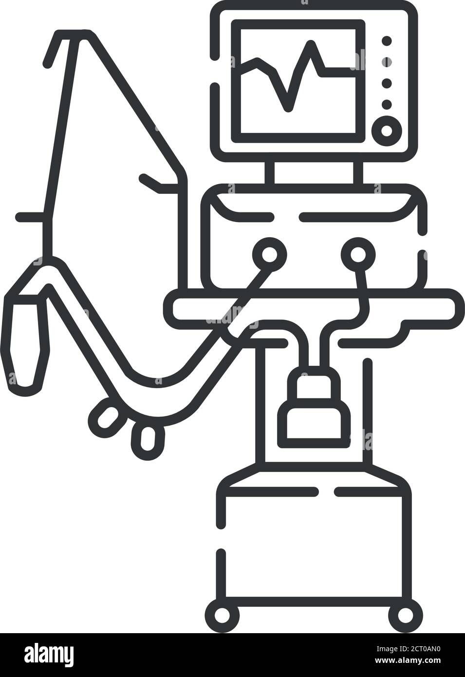 Icône noire de la ligne du ventilateur médical. Ventilation artificielle des poumons concept. Inscrivez-vous pour accéder à une page Web ou à une application mobile. Elément vectoriel isolé. Illustration de Vecteur