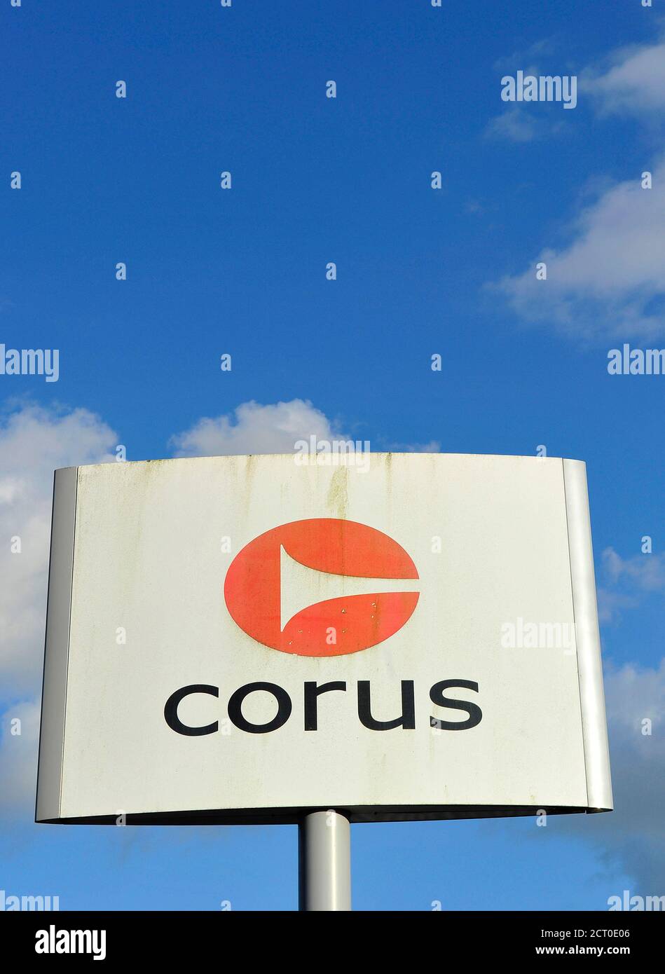 A Corus steel company logo is seen on the outskirts of Llanelli in Wales  August 11, 2010. In 2007, Tata Steel paid $13 billion for Anglo-Dutch steel  maker Corus, the largest acquisition