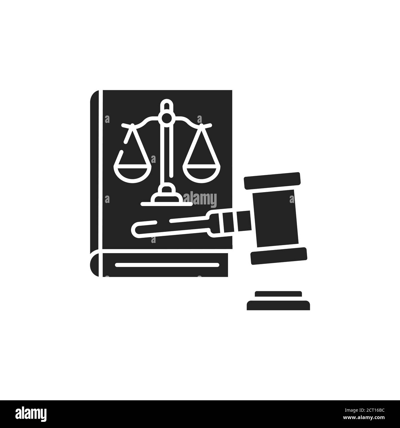 Icône noire de glyphe de procès. Concept judiciaire. Gavel, échelles de justice sur l'élément de livre. Inscrivez-vous pour accéder à la page Web, à l'application mobile, au bouton et au logo. Vecteur isolé Illustration de Vecteur