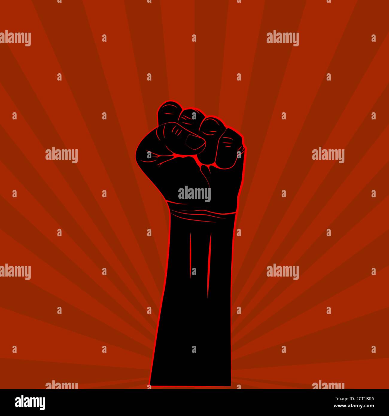 Main noire avec le poing levé sur fond rouge de protestation ou de révolution poster. Vecteur Illustration de Vecteur