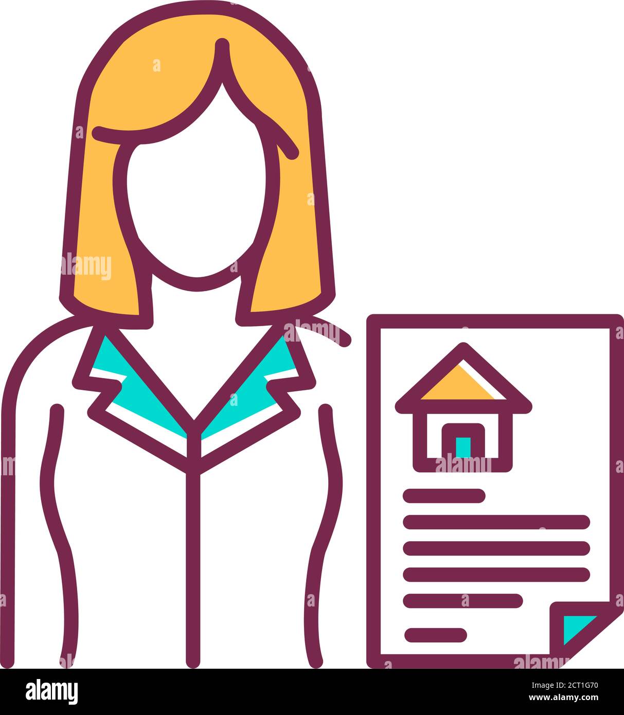Icône de ligne de couleur du realtor. Expert engagé dans des transactions immobilières. Pictogramme pour page Web, application mobile, Promo. Élément de conception UI UX GUI Illustration de Vecteur