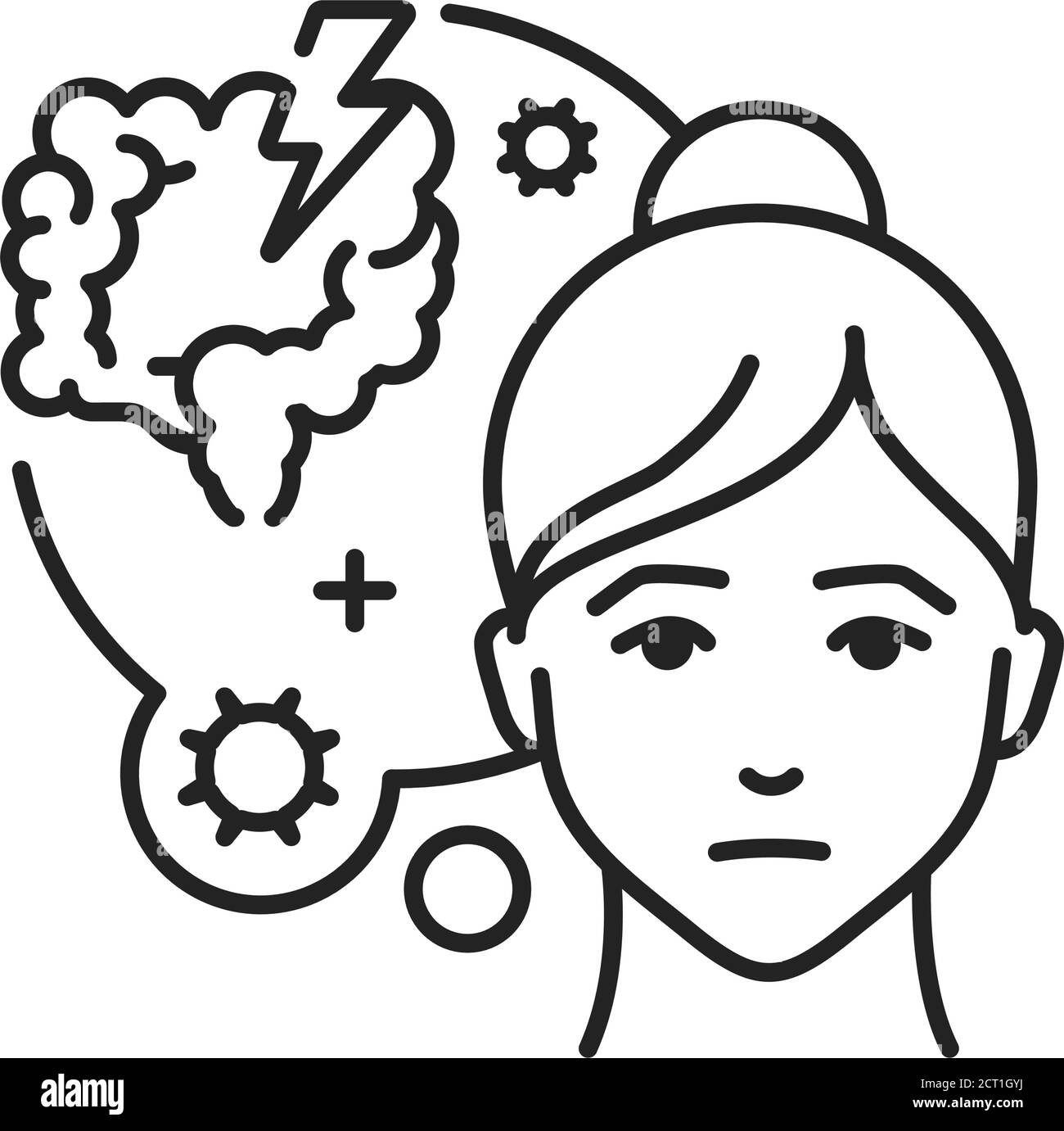 Icône de la ligne noire de la grippe intestinale. Une infection intestinale marquée par une diarrhée aqueuse, des crampes abdominales, des nausées ou des vomissements. Pictogramme pour page Web Illustration de Vecteur