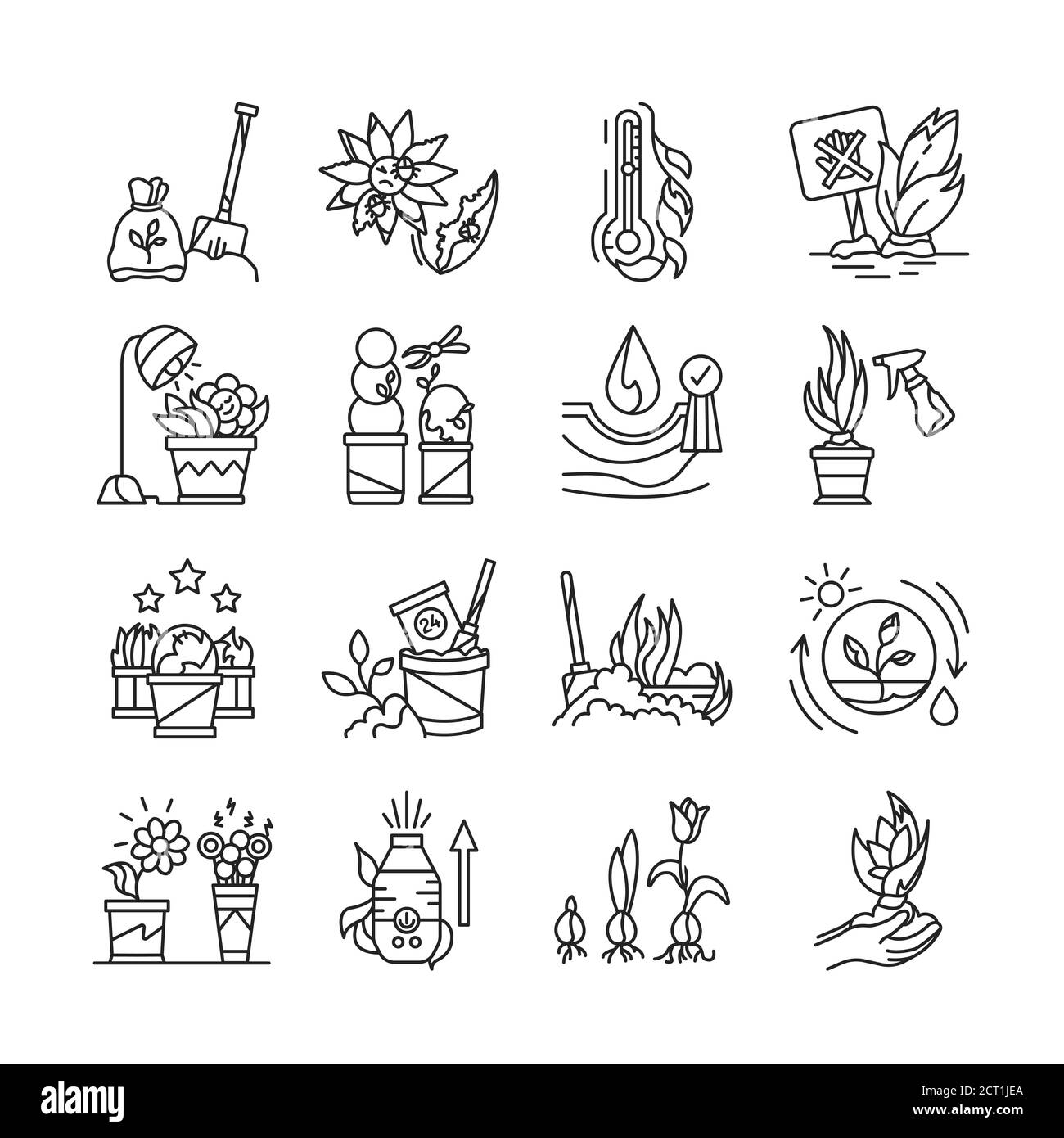 Ensemble d'icônes de la ligne noire pour l'entretien des plantes. Procédures d'entretien complexes pour la rotation des plantes. Pictogramme pour page Web, application mobile, Promo. Élément de conception UI UX GUI Banque D'Images
