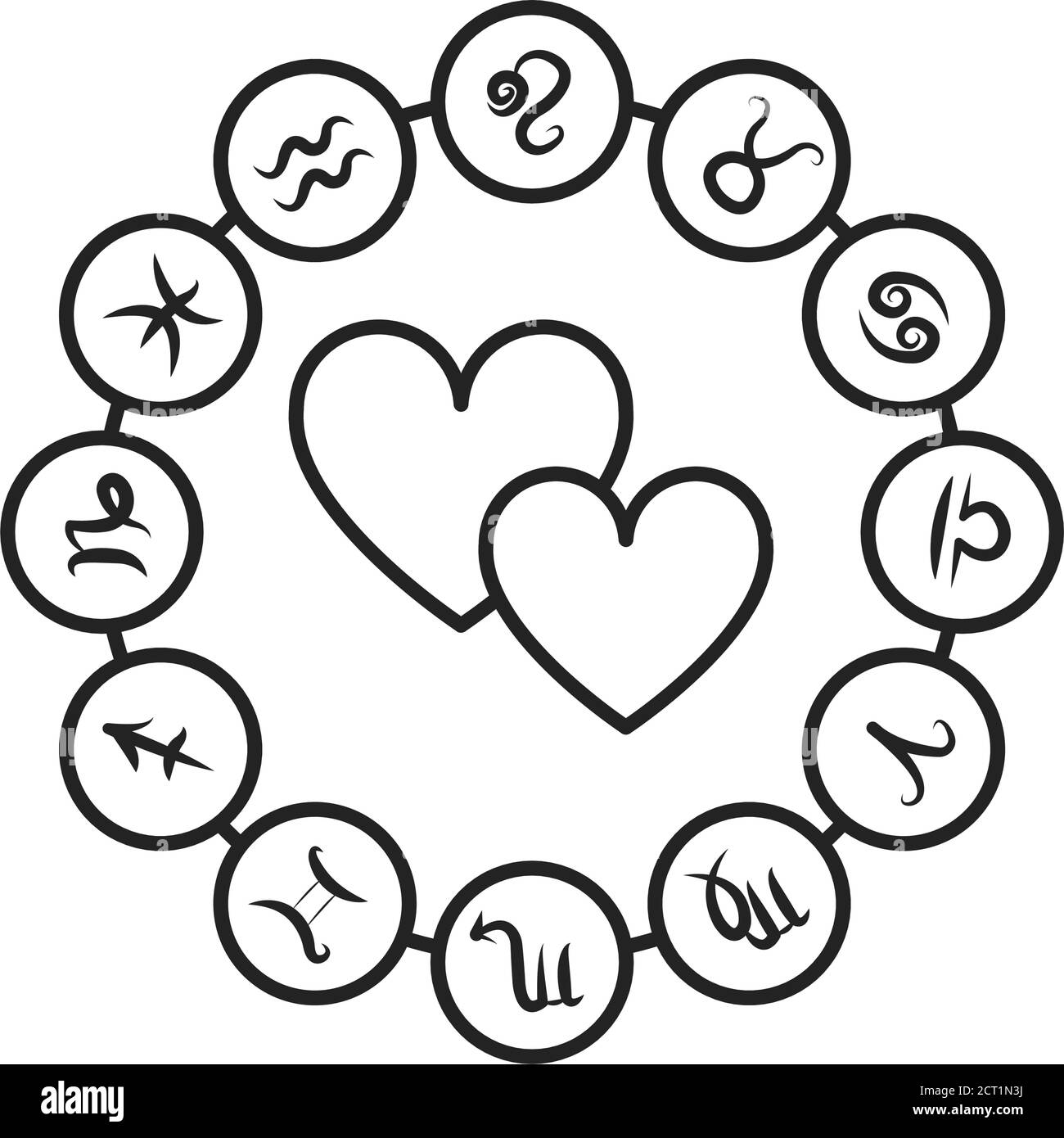 Icône de la ligne noire de l'horoscope amoureux. Amour, romance, relations et compatibilité entre les signes du zodiaque. Pictogramme pour page Web, application mobile, Promo. INTERFACE UTILISATEUR UX Illustration de Vecteur