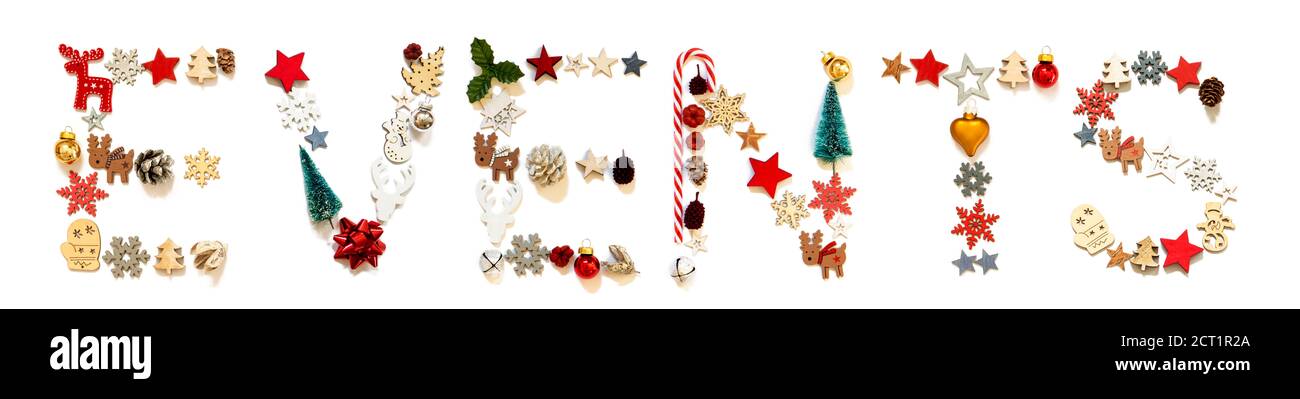 Décoration de Noël colorée lettre de construction événements de mot Banque D'Images