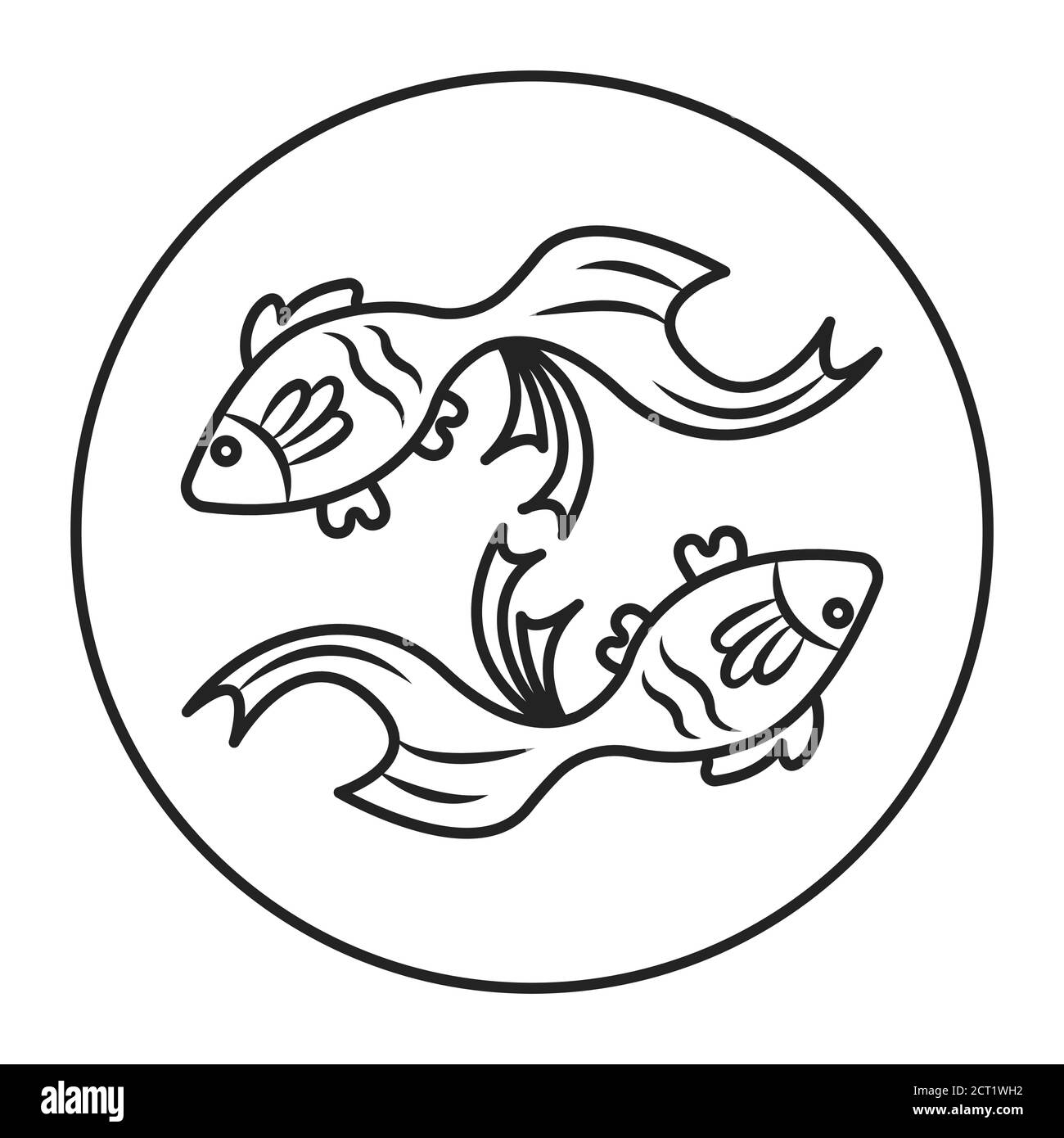 Icône de ligne noire Pisces. Signe du zodiaque. Astrologie et horoscope. Prédictions et caractère humain. Eau de l'élément. Règle Neptune. Élément de conception UI UX GUI Illustration de Vecteur